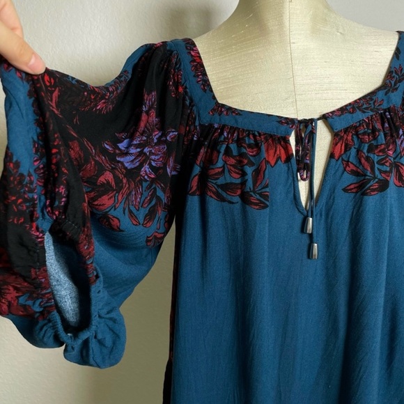 Free People Wild Memories Peasant Blouse in Dark Turquoise Size Medium - Picture 5 of 7